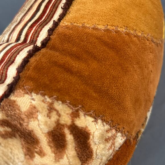 VTG Patchwork Throw Pillow 14” Brown Orange Yellow Striped Retro Boho Velour 70s - Picture 11 of 16